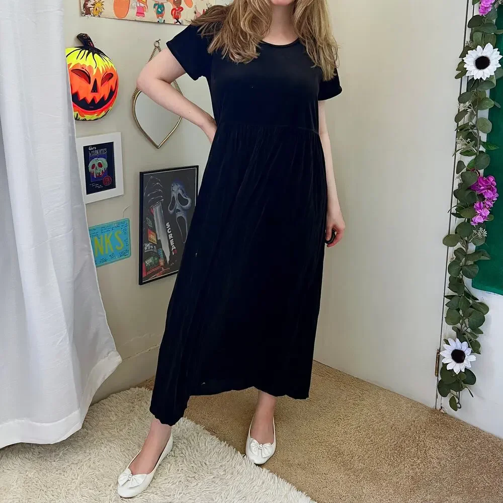 Vintage 1990s Gotcha Covered Black Velvet Maxi Dress Size 8